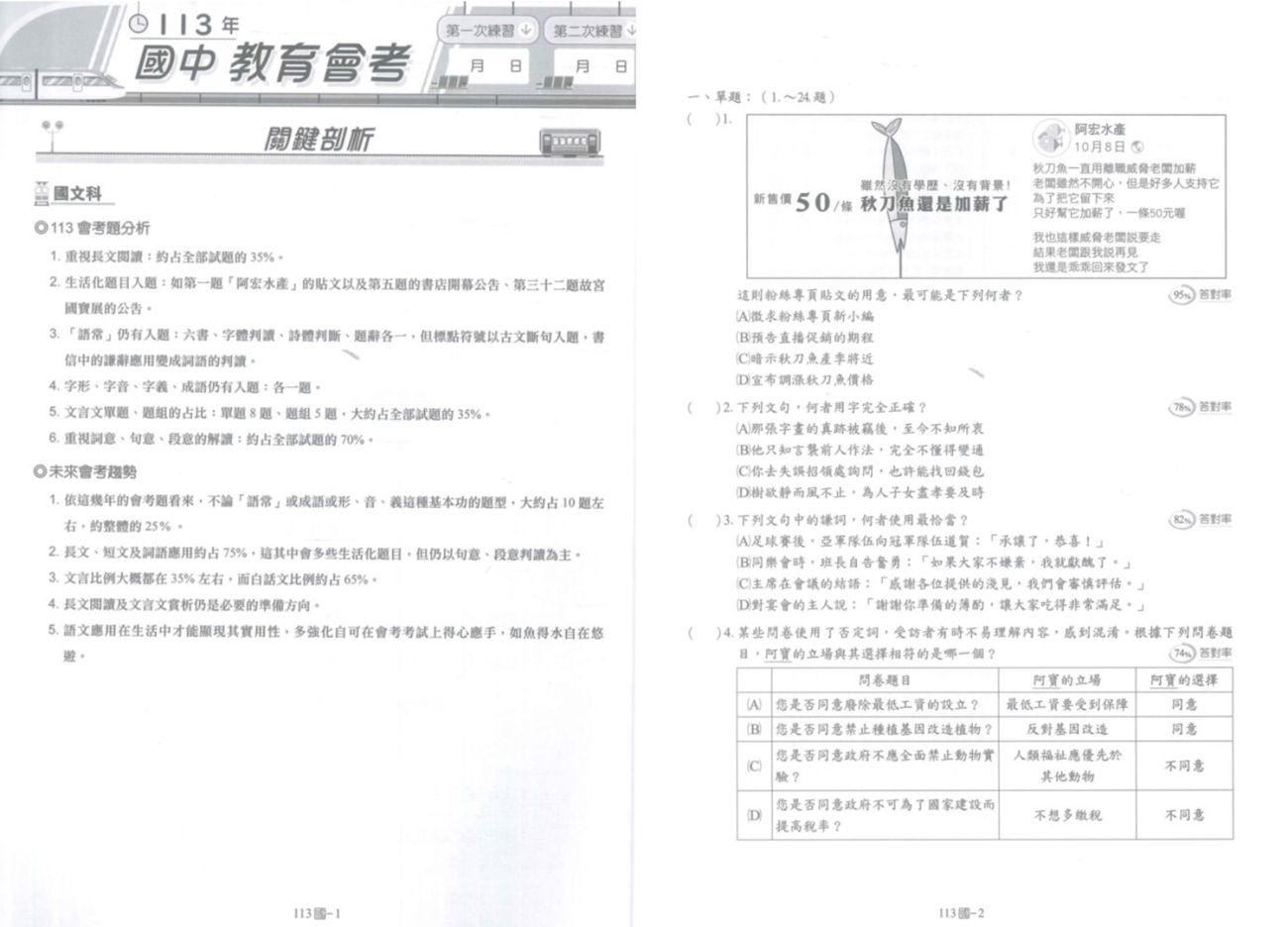 歷屆試題,升高中,會考,國文,英語